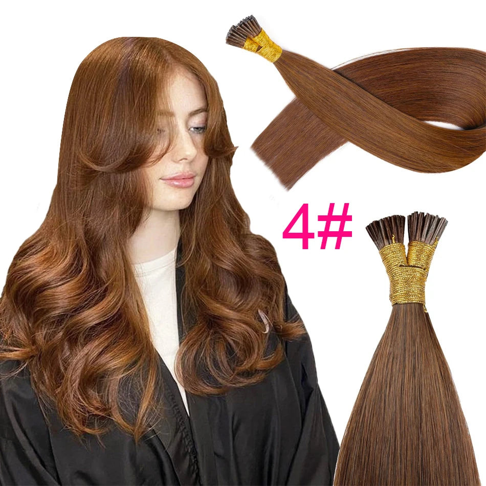 I Tips Virgin Hair Extensions 27# For Black Women 100% Remy Bulk Hair I Tip Natural Hair Extensions Straight Natural Fusion 613#