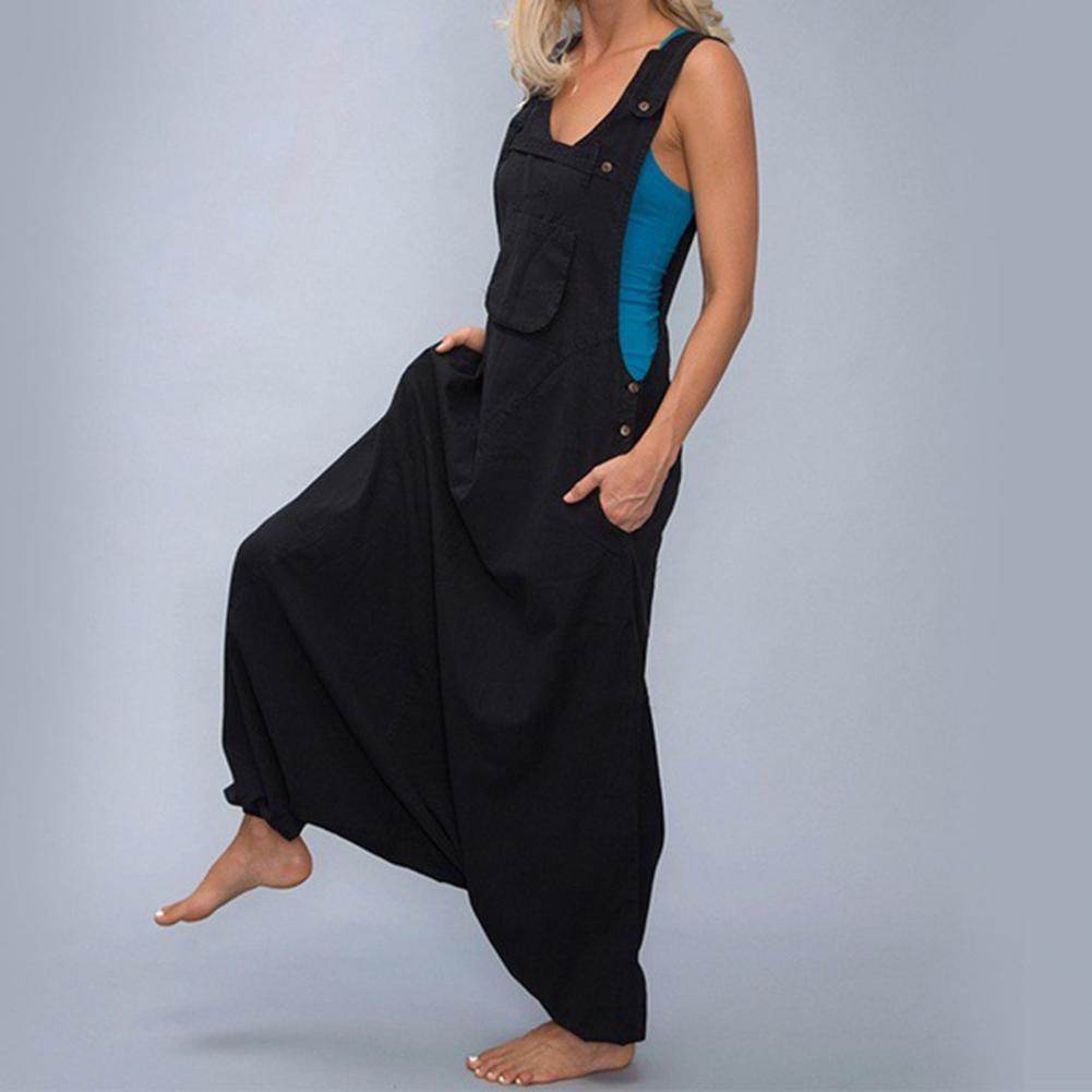 Women Summer Loose Thin Jumpsuits Harem Pants Wide Leg Pants Sleeveless Pockets Bib Jumpsuit Siamese Trousers Large Size S-5XL - AIAZ