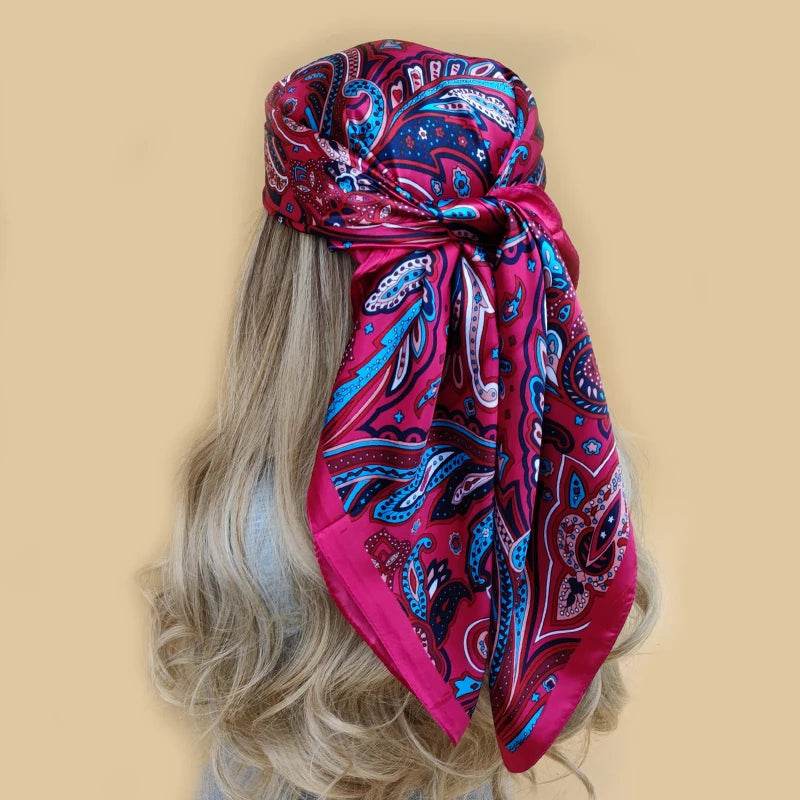 New 90*90cm Retro Brand Women Silk Scarf Bandanna Fashion Bohemian Pattern Square Hijab Lady Wrap Headband foulard muffler - AIAZ