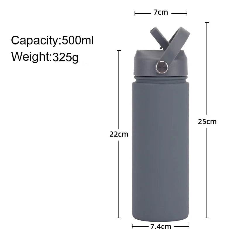 Insulated Water Bottle 500ml Custom Text/Logo - 304 Steel, 24H Cold, Office & Gym Essentials - AIAZ