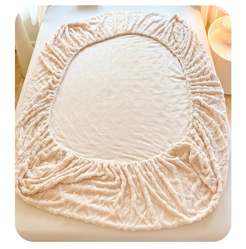 2025 new solid color Tafu fleece fitted sheet household mattress protective cover non-slip single piece no pillowcase