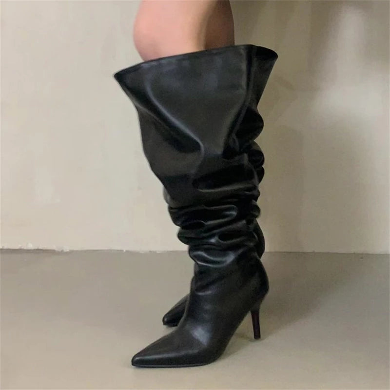 Eilyken Winter Pointed Toe Women Over The Knee Boots Sexy Thin Heels Stripper Thigh High Booties Shoes Zapatos De Mujer
