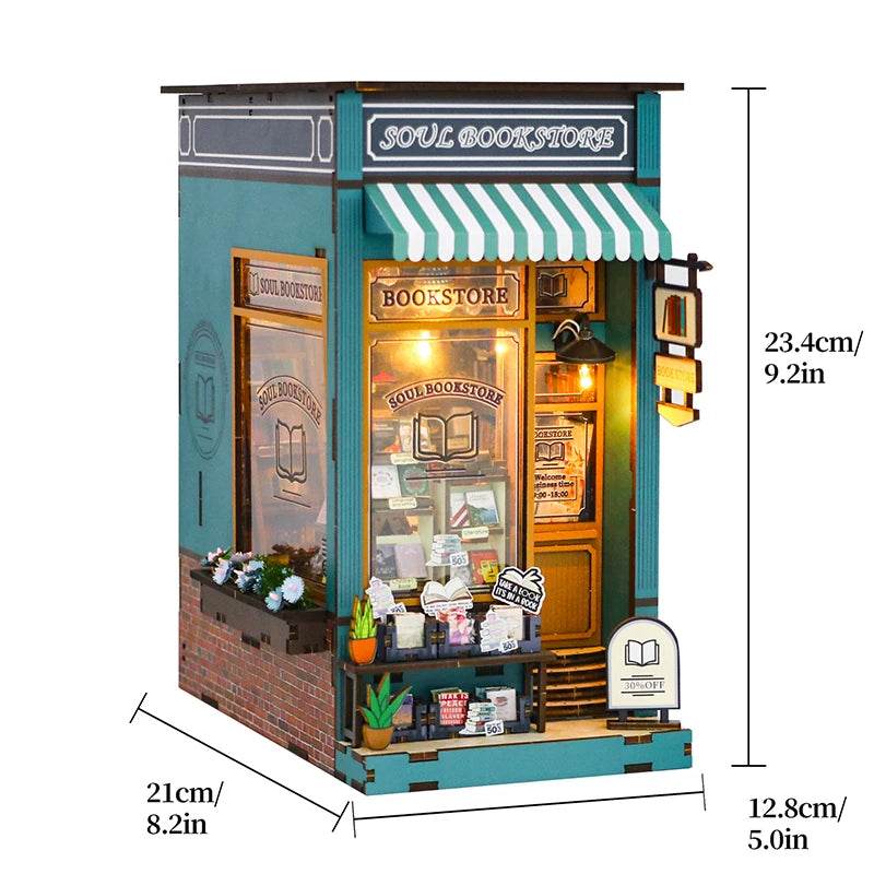 DIY Book Nook Kit Miniature Doll House With LED Light 3D Puzzle Model Building Wooden Bookshelf Bookend Toy Adults Birthday Gift - AIAZ