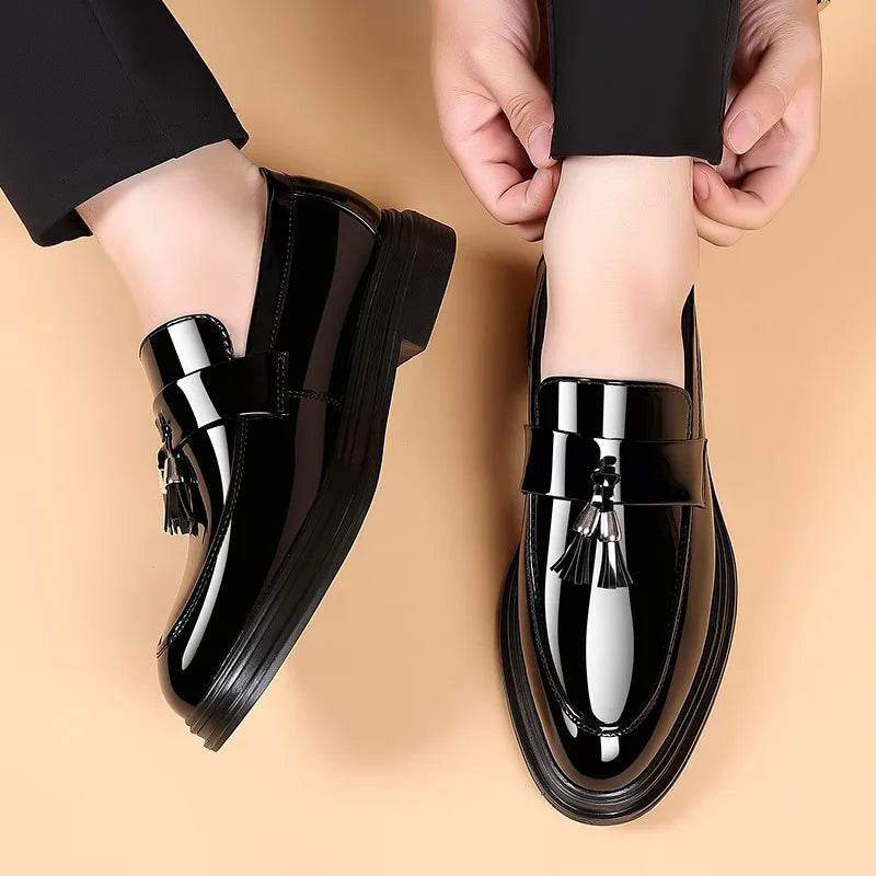 2024 New Men's Casual Business Leather Shoes Bright Black Wedding Banquet Dress Leather Shoes Large fashion Men's Shoes 38-48 - AIAZ