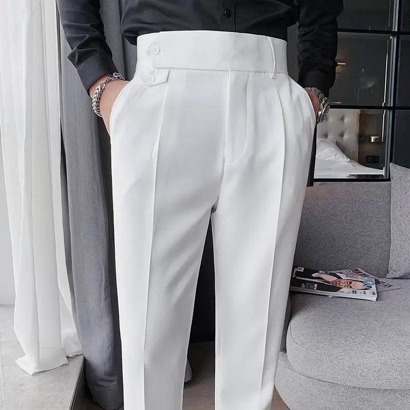 Men Elegant Formal Suit Pants for Party Wedding Solid Khaki Stand Pocket Trousers Italian Naples Fashion Buttons Up Suits Pants - AIAZ