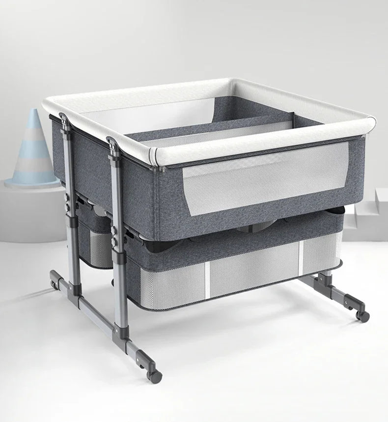 Twin Bassinet Portable Movable Newborn Crib Folding Height Adjustable Splicing Big Bed Baby Crib Baby Bed