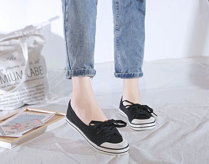 Shoes For Women Flat Canvas Lace Up Woman Footwear White Comfortable And Elegant Stylish Low Price Daily Routine 39 Sale A