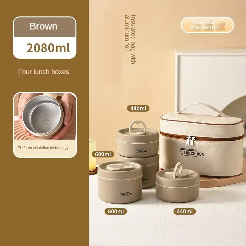 Portable Insulated Food Lunch Container Set with Thermal Lunch Box 3 Separate Stackable Lunch Container for Adult Kids