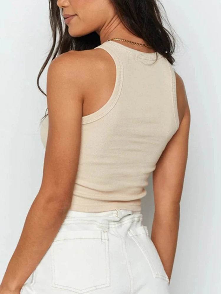 Ribbed Tank Top Women White 2024 Summer Casual Fitness Short Vest Candy Colors Knitted Off Shoulder Sexy Crop Top Women - AIAZ