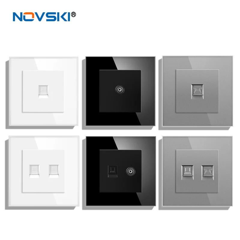 Cat6 rj45 wall socket network socket with TV wall data double socket telephone crystal glass panel rj45 network socket computer