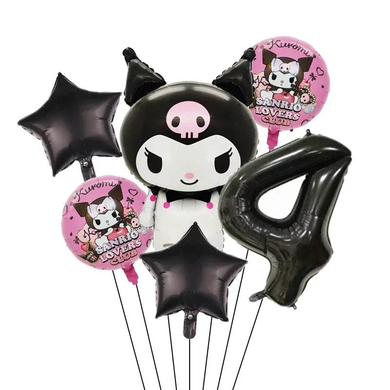 6pcs Cartoon Sanrio Cute Kuromi My Melody Cinnamoroll Foil Balloon 32 inch Number Set Children's Birthday Party Decorative Toys - AIAZ