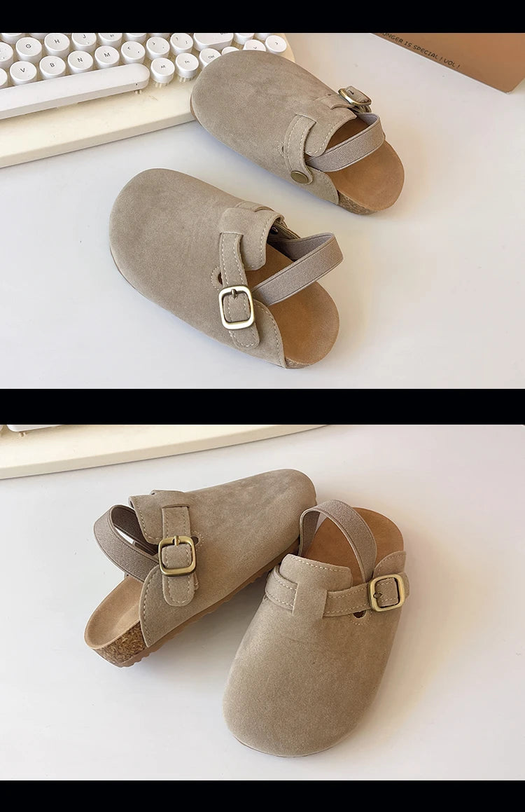 2024 New Girl Boy One Step Flat Bottom Baotou Half Slippers Children Summer Outwear Round Head Half Slippers Lazy Shoes