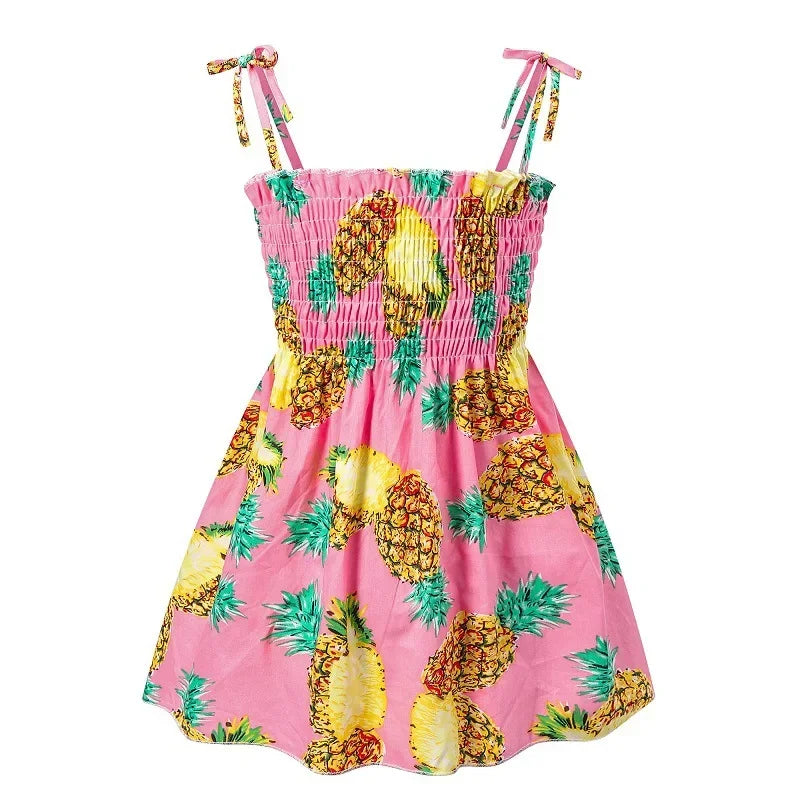 ‌2025 Summer Girls Princess Beach Dress Strapless Floral Print Sleeveless Party Wear Toddler Solid Color Casual Fashion 1-6Y