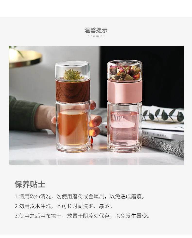 High Quality Double Glass Water Bottle With Case Tea Drink Bottle Infuser Tumbler Drinkware Waterbottle Eco-Friendly - AIAZ