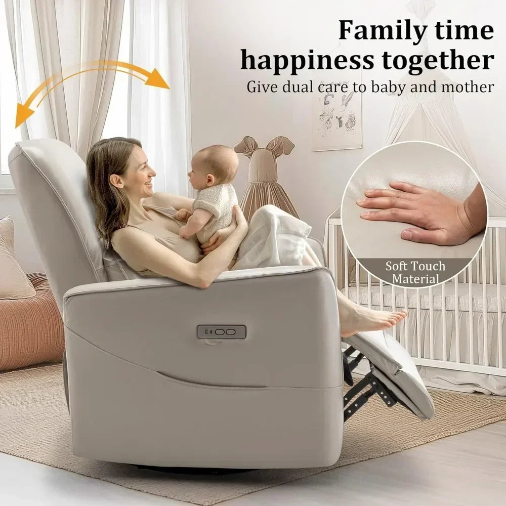 Nordic Minimalist Electric Swivel Recliner Chair, Power Rocker, Glider Nursery,Rocking of Faux Leather