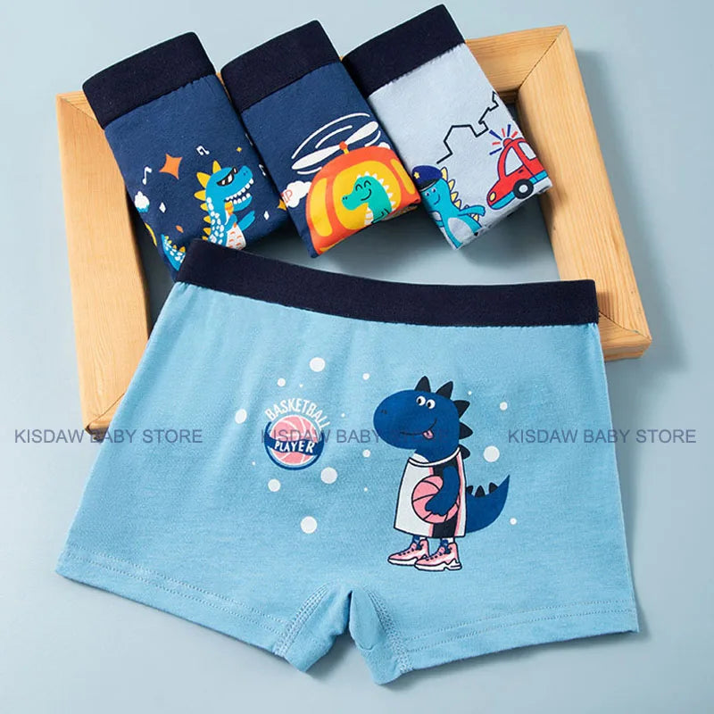 4 Pcs/Lot Children's Underwear Boys Panties Underpants Dinosaurs Helicopters Cars Cotton Breathable Kids Shorts Boy Boxer Briefs