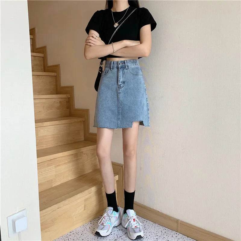 High Waist Denim Skirt Versatile Skirt Women's Clothing A-Line ort Skirt Slimming Wraparound Summer 202 plus Size - AIAZ