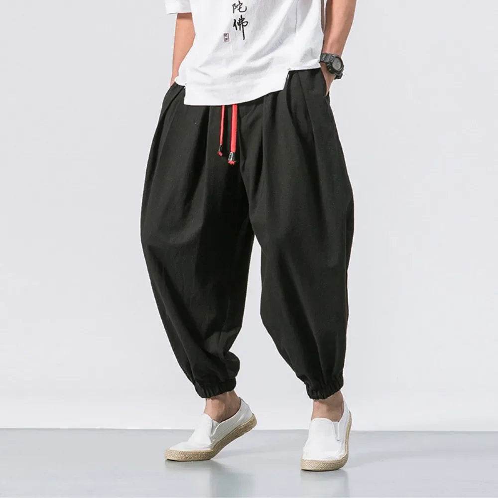 New Trendy Men Harem Pants Loose Oversized Style Cotton and Linen High Quality Jogger Sweatpants Casual Male Trousers - AIAZ