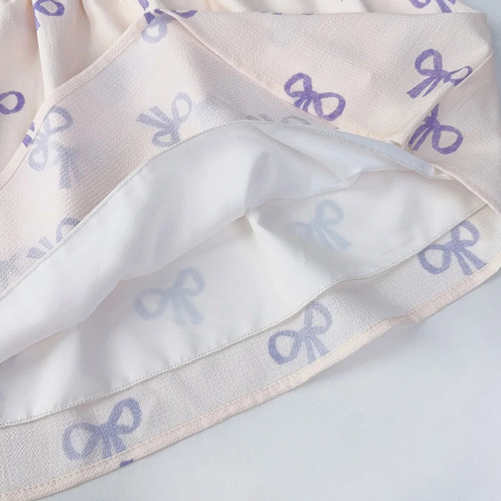 Bear Leader Short Sleeved Girls Clothing Summer New Bow Print Casual Dresses Sweet and Cute Kids Clothes for 3-7 Years Wear