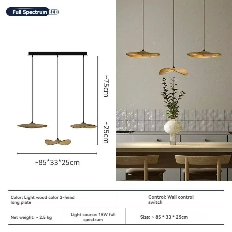 Japanese Lotus Leaf Chandelier Wabi Sabi Solid Wood Lamp Living Dining Room Zen Tearoom Villa Duplex Kitchen Island Linear Light