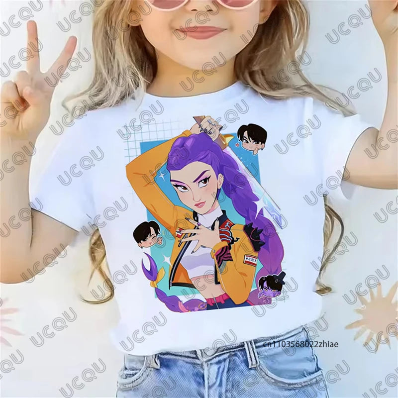 2025 Movie KPop Demon Hunters Graphic Printed Children T-shirt Summer Short Sleeve Tees Casual Loose Girl Boy Clothes Kids Tops
