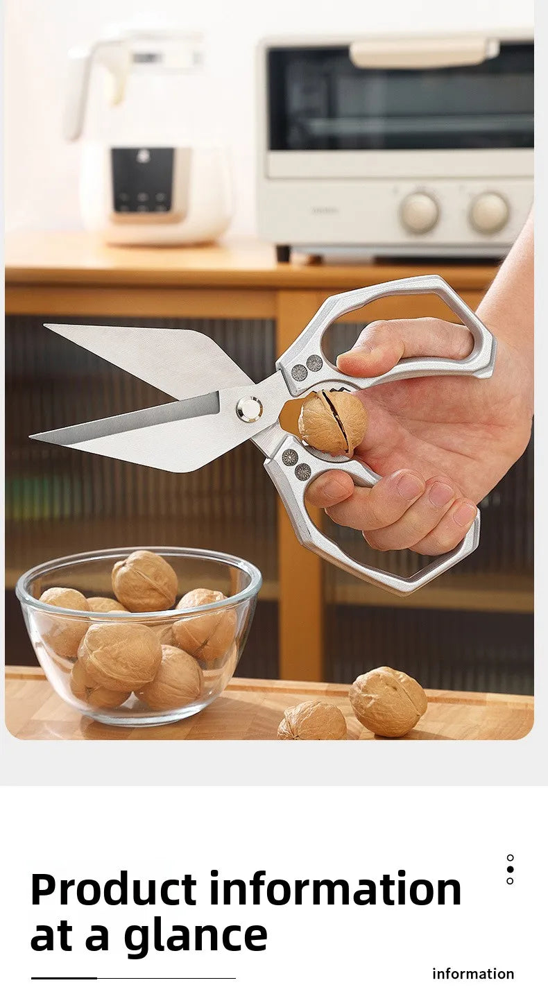 1pc Heavy-Duty Kitchen Scissors Stainless Steel Multi-Purpose Shears for Meat and Roast Cutting Household Cooking Food Scissors