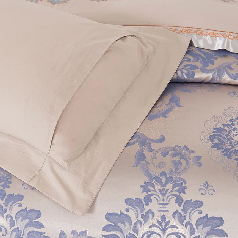 Sliver Gold Luxury Silk Satin Jacquard duvet cover bedding set queen king size Embroidery bed set bed sheet/Fitted sheet set