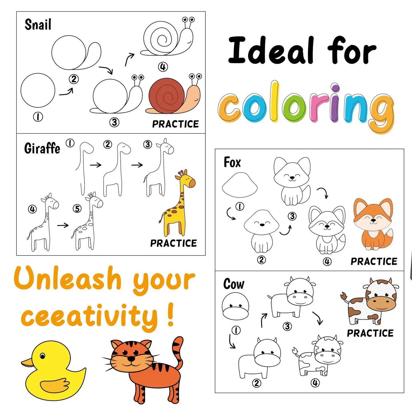 Creative Animal-Themed Cartoon Fun Doodles Simple Sketch Drawing Book, Educational Early Learning Coloring Book for Students - AIAZ