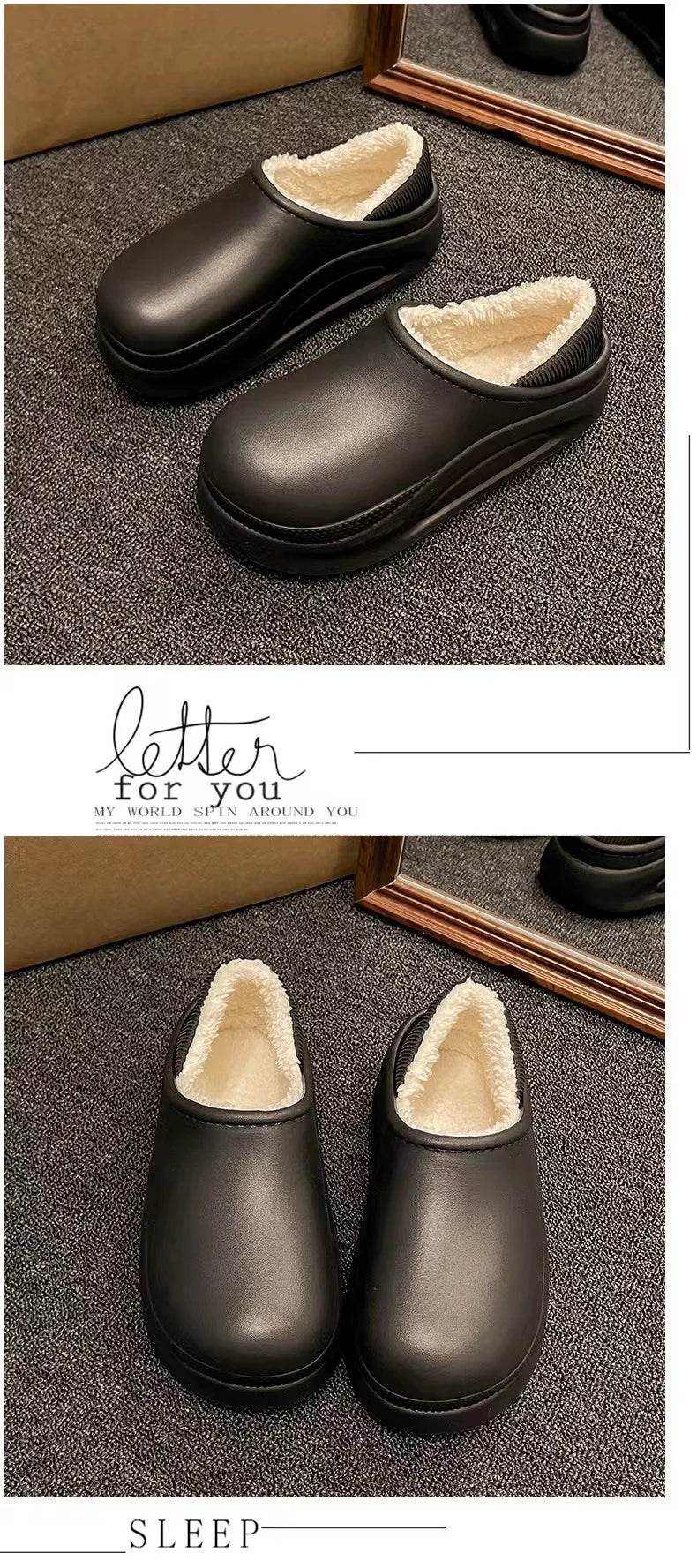 2025 Winter Men Women Warm Slipper EVA Short Plush Fur Indoor Flip Flop Non-Slip Waterproof Casual Outdoor Slipper For Couple - AIAZ