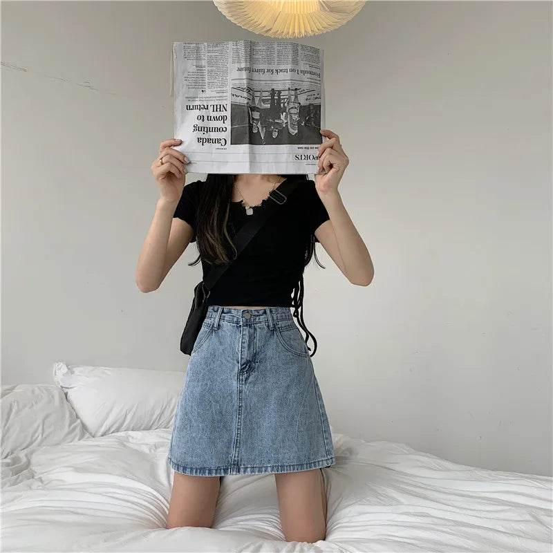 High Waist Denim Skirt Versatile Skirt Women's Clothing A-Line ort Skirt Slimming Wraparound Summer 202 plus Size - AIAZ