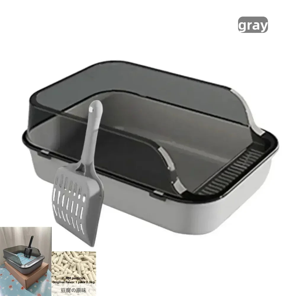 Cat Litter Box Set Large Fence Semi Enclosed Cat Litter Box Thickened Cat Toilet with Cat Litter Scoop Pet Supplies Cat Litter
