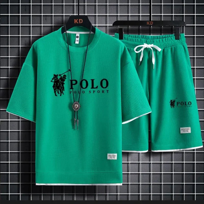 "2025 Men's Short-sleeved T-shirt + Sports Shorts Two-piece Summer Fashion Breathable Fitness Casual Jogging Set.