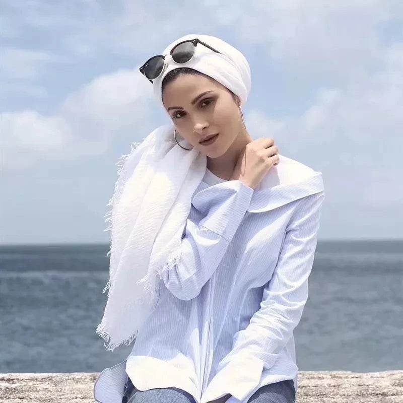 Muslim Hijab For Women Crinkle Hijab Scarf Soft Cotton Solid Color Islamic Bandana Eid Muslim Turban - AIAZ