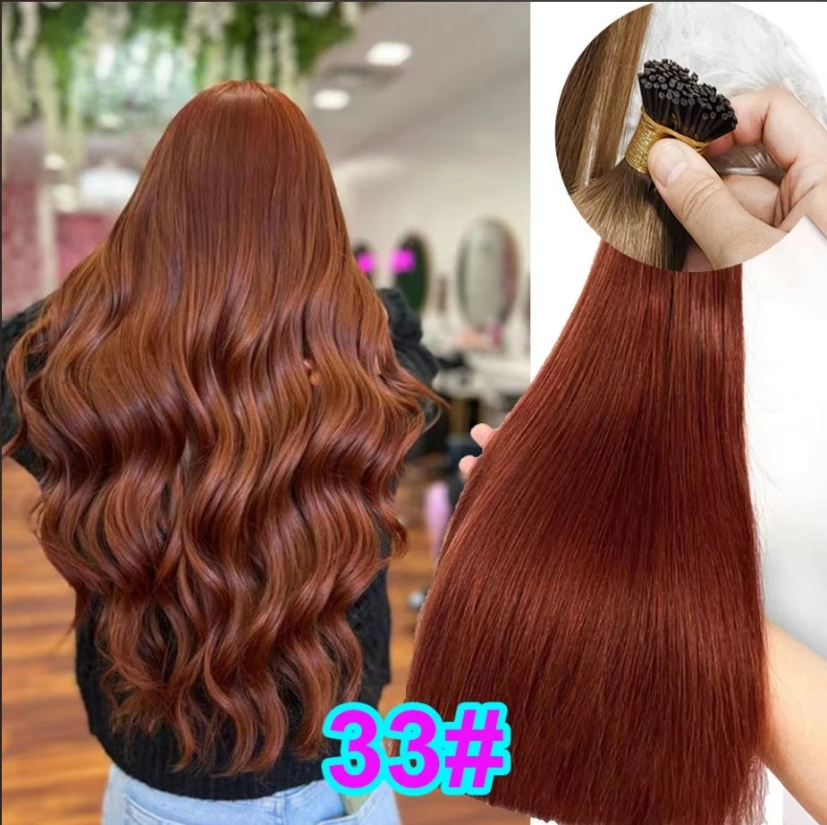 I Tips Virgin Hair Extensions 27# For Black Women 100% Remy Bulk Hair I Tip Natural Hair Extensions Straight Natural Fusion 613#