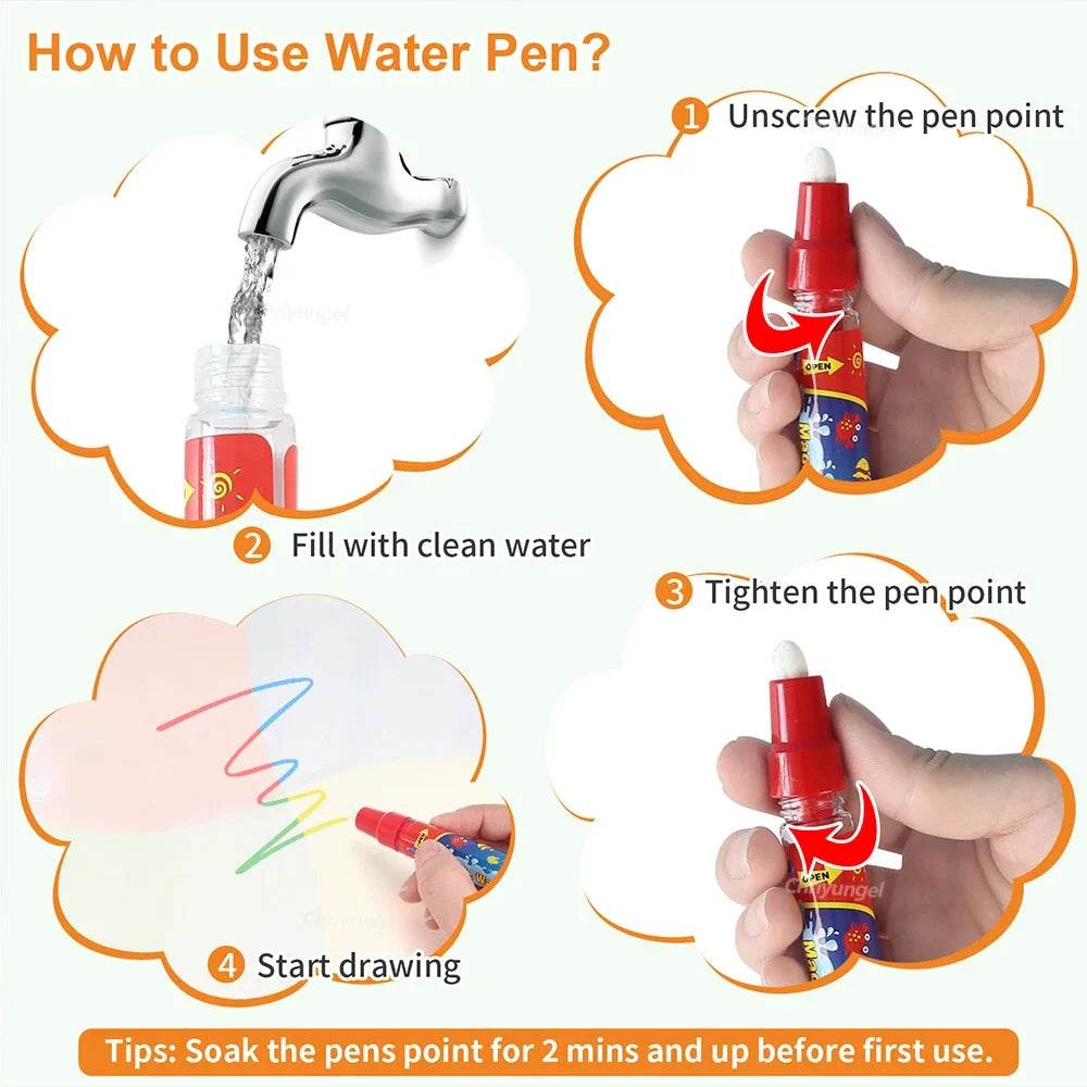 100x80CM Magic Water Drawing Mat with Reusable Magic Pens Doodle Montessori Painting Board Educational Toys Kids Gifts 39X31in - AIAZ