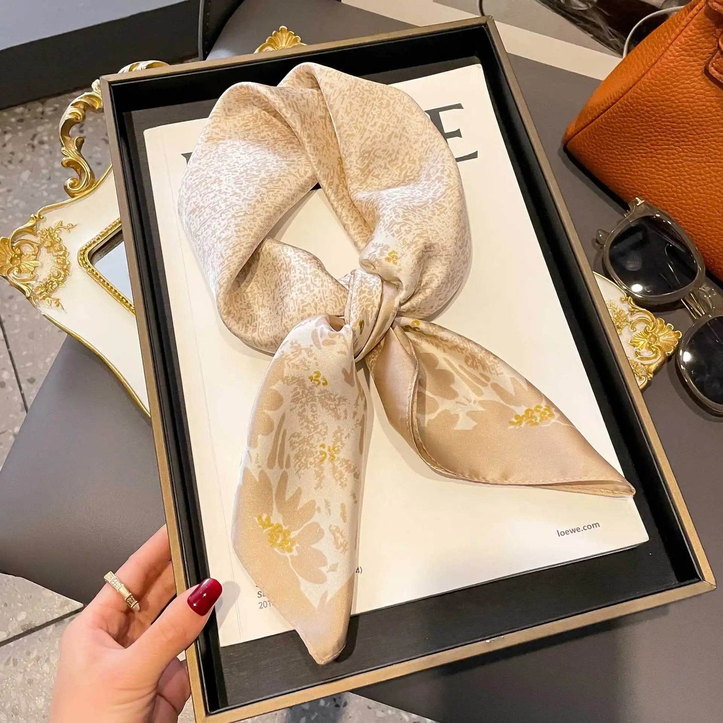2025 NEW Hijab Head Girl Luxury Silk Square Plaid Scarf Women Satin Neck Hair Tie Band Soft Work Neckerchife Organza Scarf - AIAZ