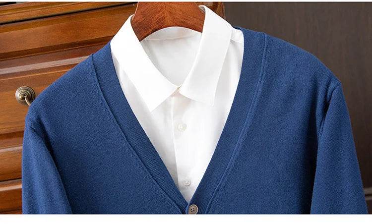 BROWON Brand Mens Sweater Cardigan Business Casual Classic V-neck Solid Color Cardigan Men Sweater Korean Fashion Mens Clothes - AIAZ
