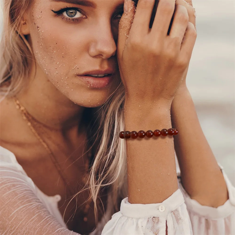 New Natural Stone Amethysts Bracelet with Card 8mm Pink Quartz Fluorite Beads Bracelet Adjustable for Women Men Couple Jewelry