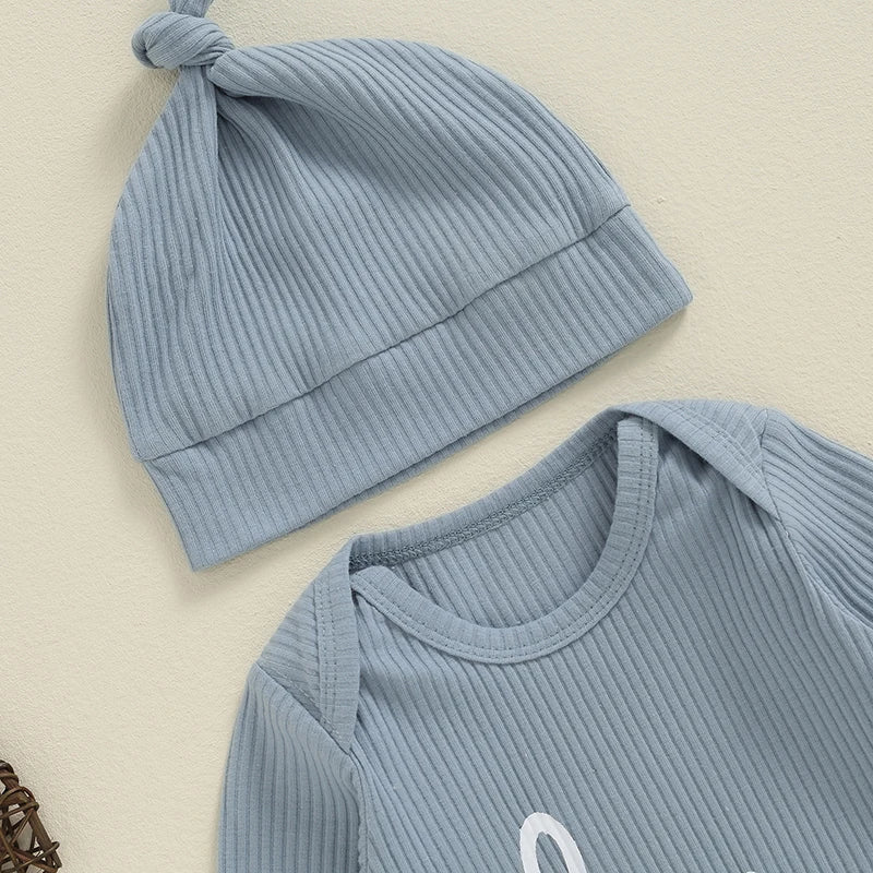 2024-05-08 Lioraitiin Baby Boys Romper Letter Print Long Sleeve Crew Neck Jumpsuits Spring Casual Infant Bodysuits with Hat