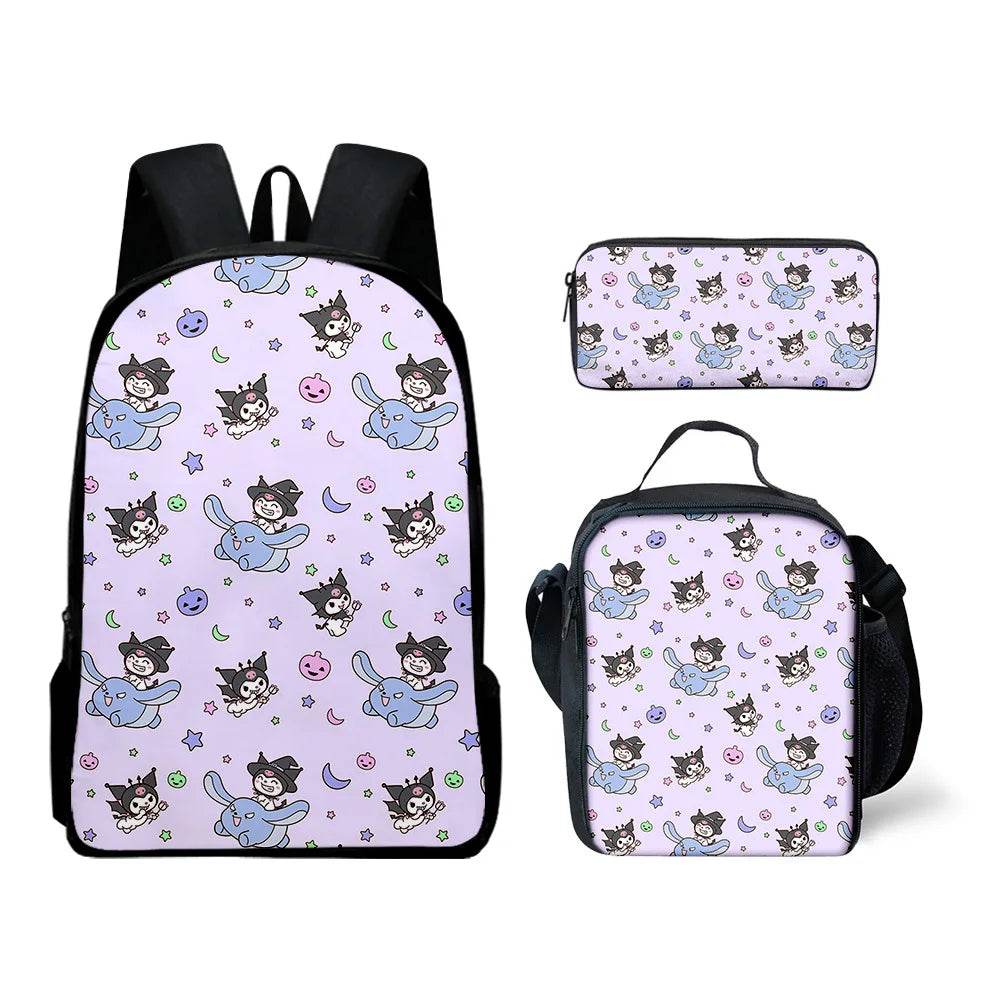 Sanrio Kuromi Backpack Sanrio Backpack Pencil Bag Student School Bag Primary and Middle kawaii Cartoon School Bag Mochila - AIAZ