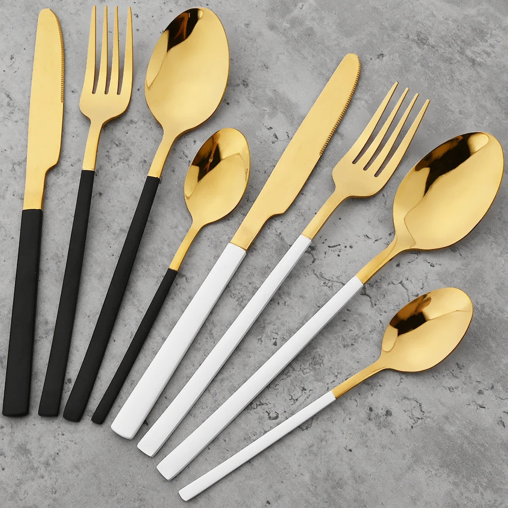 24pcs Knife Fork Spoon Dinnerware Set Rose Gold Tableware Stainless Steel Flatware Kitchen Cutlery Set with Luxury Storage Rack