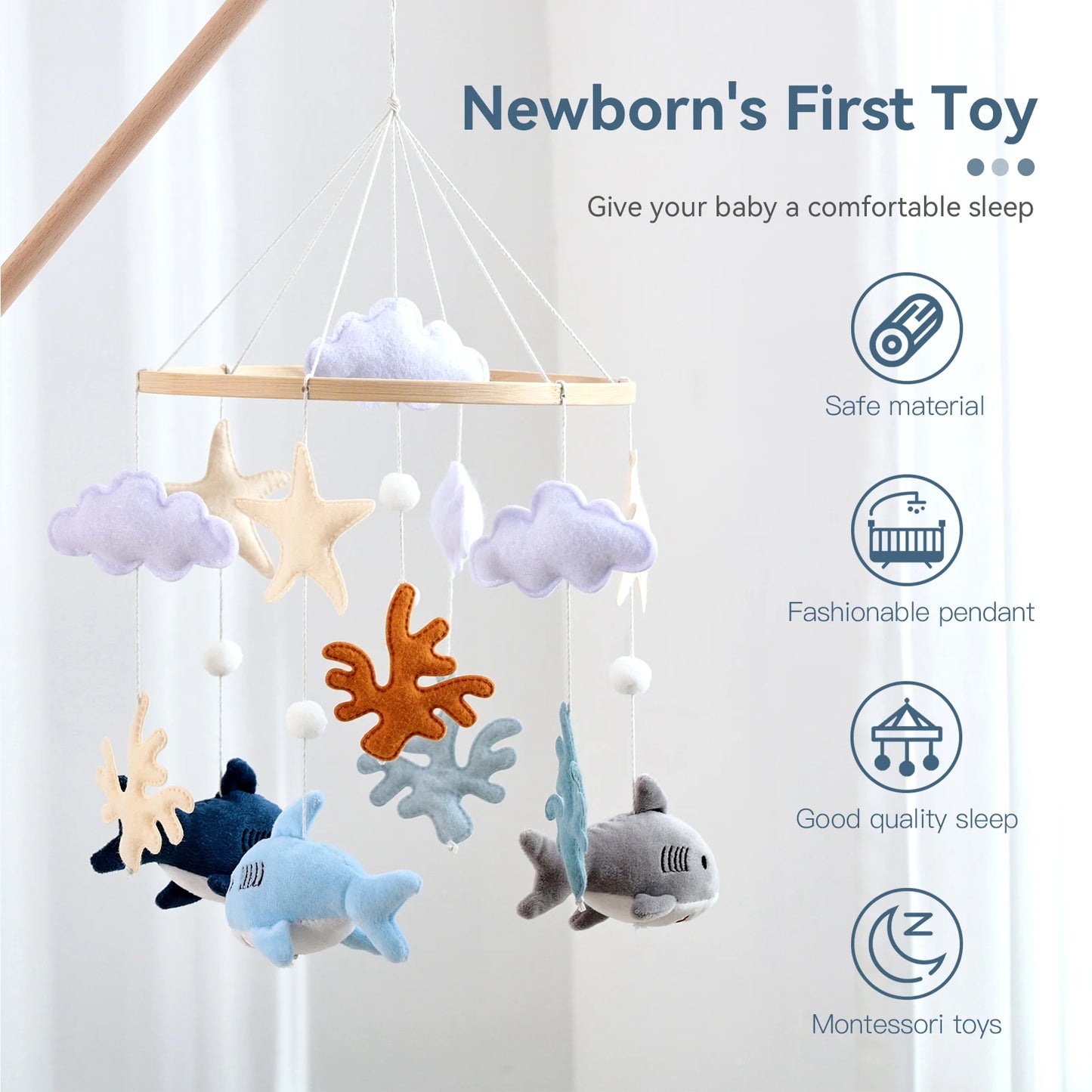 Baby Crib Mobile Wooden Wind Chime Bed Bell, Animal Crib Mobile With Music for Girls and Boys, Mobile for Bassinet Room Decor