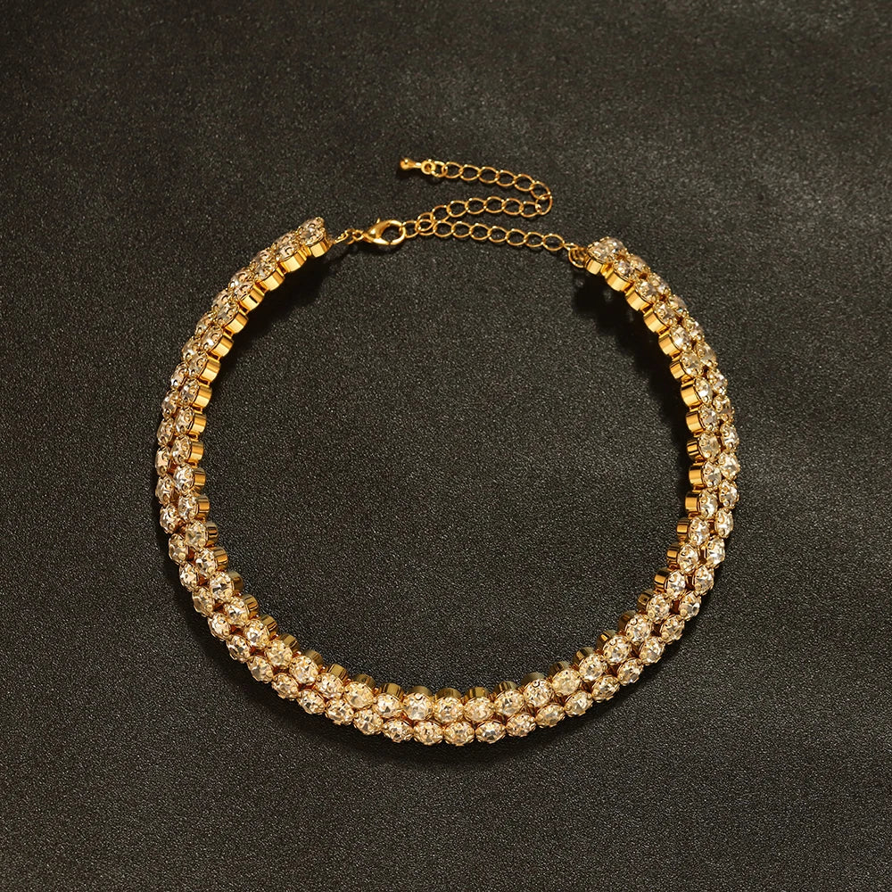 TREAZY Gold Color Crystal Rhinestone African Bridal Jewelry Sets Choker Necklace Earrings Bracelet Set Women Wedding Accessories