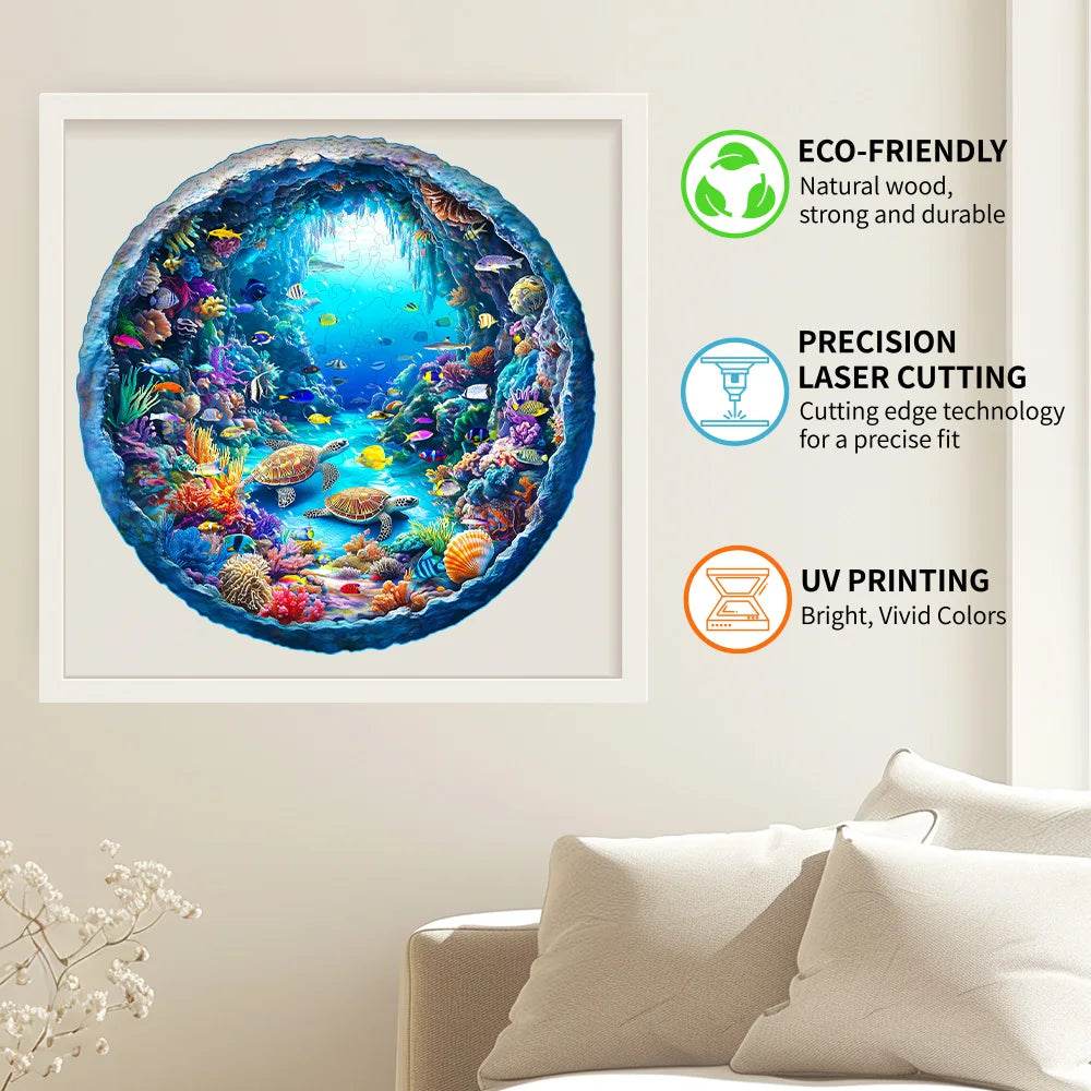 Ocean Wonders Wooden Puzzle - Unique Shape Animal Puzzle, Adult Relaxation Gift, Exquisite Boxed Set with Decorative Artworks - AIAZ