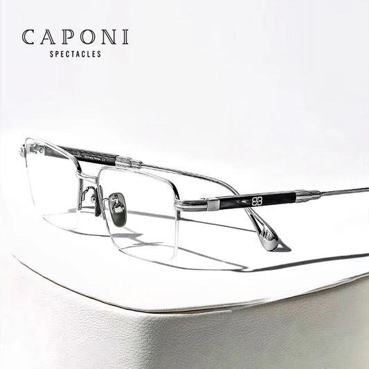CAPONI Vintage Men's Glasses Frame Pure Titanium Acetate Anti Blue Light Luxury Eye Glasses Brand Designer Spectacles JF7566