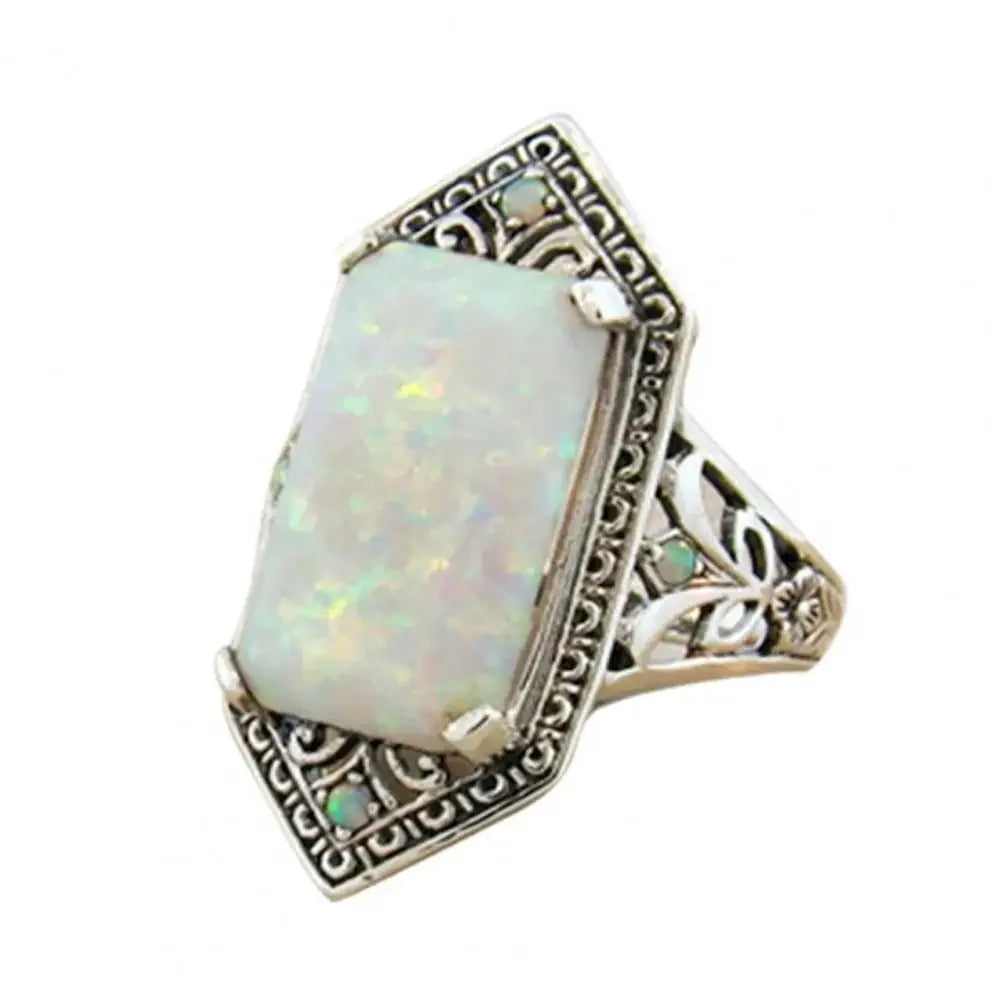 New Fashion Square White Opal Ring for Women Vintage Turquoise Rectangular Faux Gem Ring Jewelry Gifts Женская Бижутерия Тренд