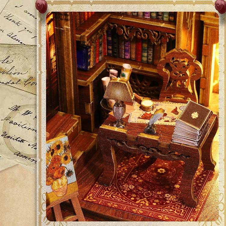 DIY Book Nook Kit Miniature Doll House With LED Light 3D Puzzle Model Building Wooden Bookshelf Bookend Toy Adults Birthday Gift - AIAZ