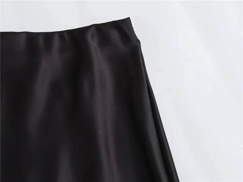 MUJER Woman 2025 Satin Skirt Women High Waist Long Skirts For Women Summer Black Midi Skirt Woman Office Elegant Women's Skirts - AIAZ