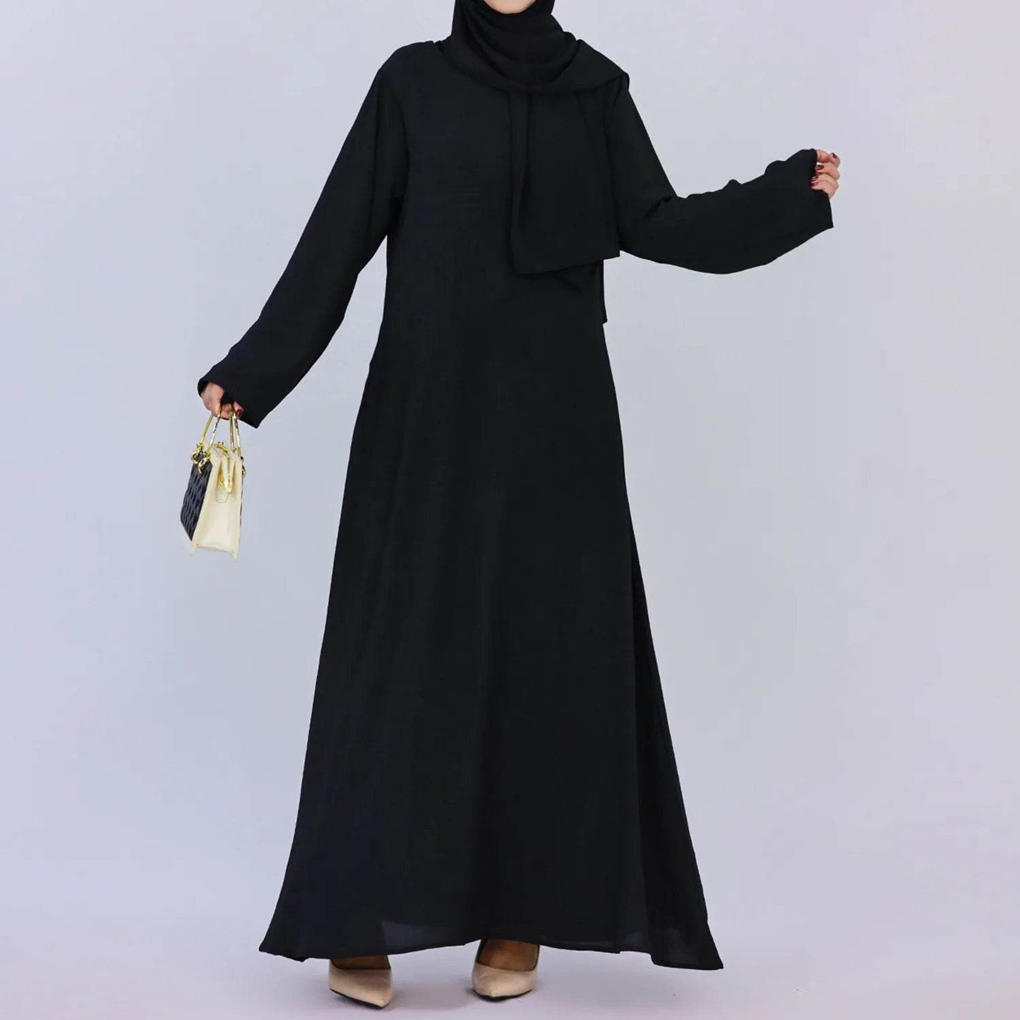 2025 Fashion Simple Muslim Dress Solid Abaya Arab Turkey Dubai Kaftan Modest Long Sleeve Maxi Dress Islamic Clothing LR593 - AIAZ