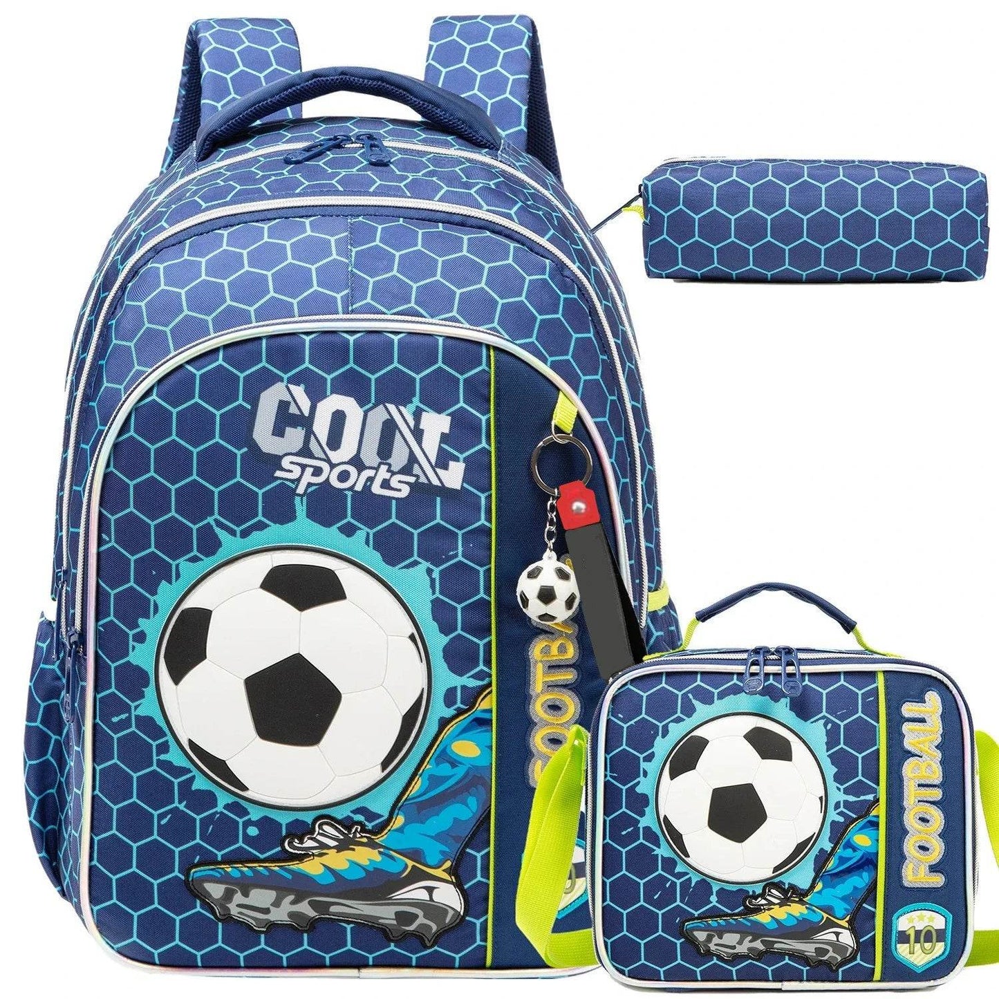 3PCS Boys School Backpack Set with Lunch Bag and Pen Case Durable Elementary Kids Bookbag Lightweight Mochila Back to School Bag - AIAZ